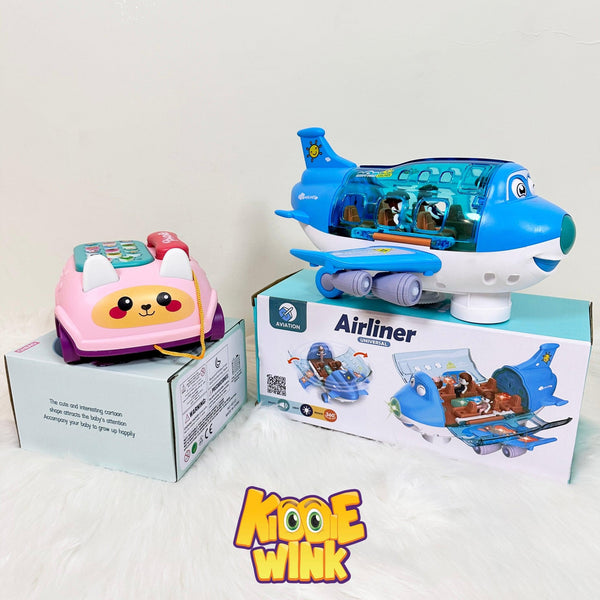 360° Rotating Gear Airplane & Music Telephone Car For Kids - KiddieWink - Gifts They'll Love