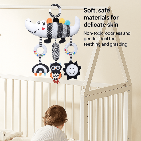 Montessori Baby Black And White Crocodile Stroller Toy - KiddieWink - Gifts They'll Love