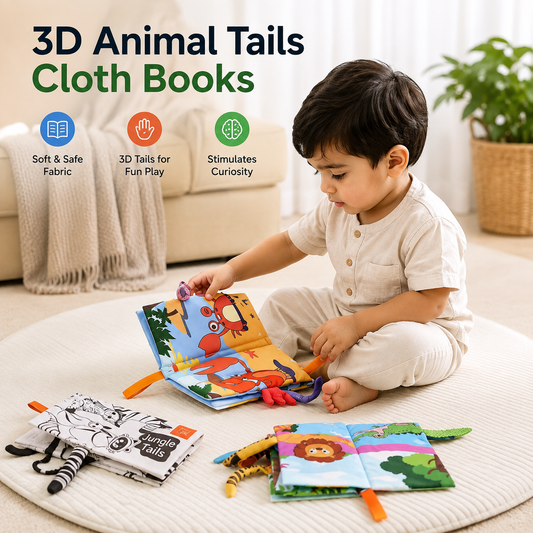 3D Crinkle Animal Tail Cloth Book for Toddlers