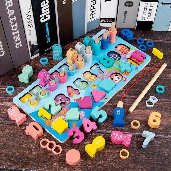 Kids Wooden Shape Puzzle Counting Fishing Game - KiddieWink - Gifts They'll Love