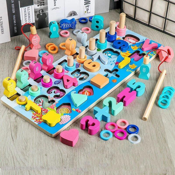 Kids Wooden Shape Puzzle Counting Fishing Game - KiddieWink - Gifts They'll Love