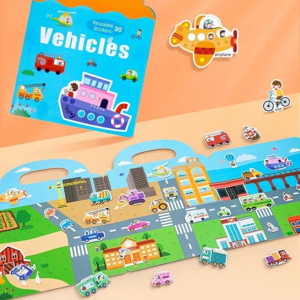 Fun Learning Reusable Sticker Book For Kids (Vehicles) - KiddieWink - Gifts They'll Love
