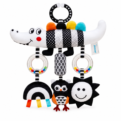 Black & White Spiral Crib Activity Toy – High Contrast Baby Sensory Toy