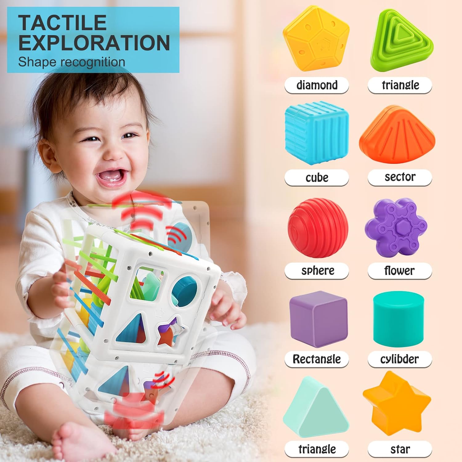 Colorful Sensory Shape Matching Cube For 12+ Months - KiddieWink - Gifts They'll Love