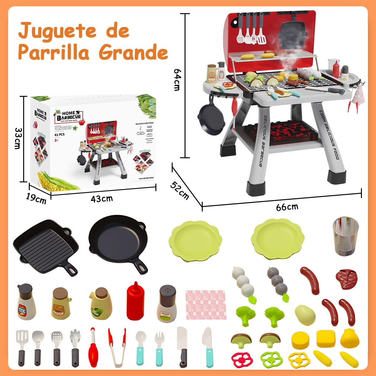 Kids BBQ Grill Set – 41 Pcs With Smoke & Lights - KiddieWink - Gifts They'll Love
