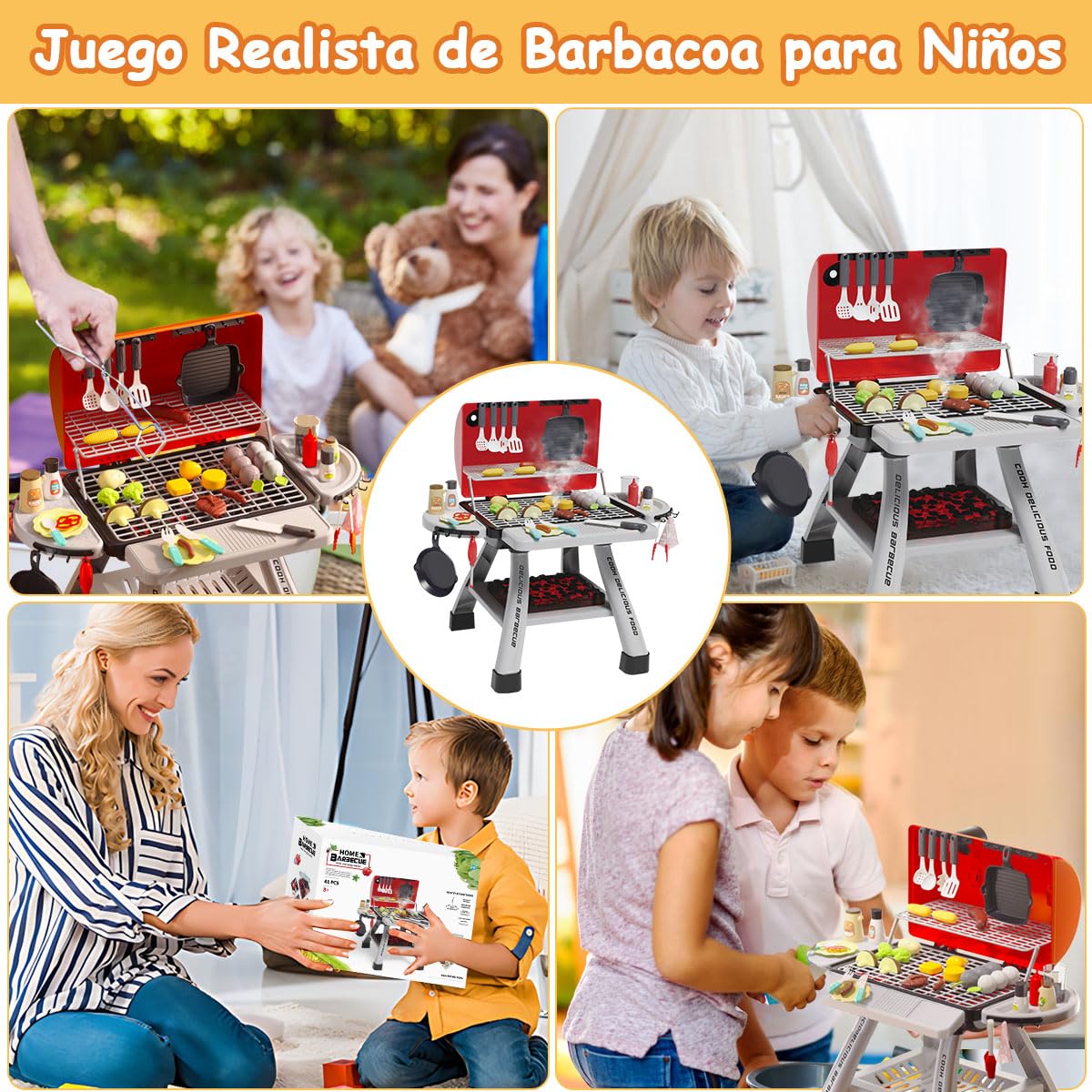 Kids BBQ Grill Set – 41 Pcs With Smoke & Lights - KiddieWink - Gifts They'll Love
