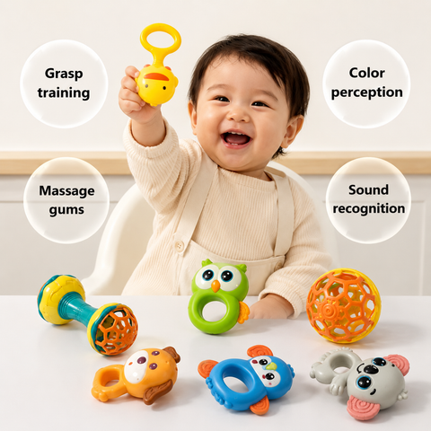 Baby Colorful Animal Sensory Rattle Set (Pack of 7)