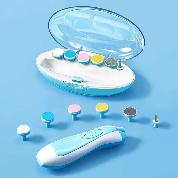 6 in 1 Electric Baby Nail Clipper and Trimmer Kit (Blue), Safe Silent Manicure Grooming Set with Different Grinding Heads for Newborns,