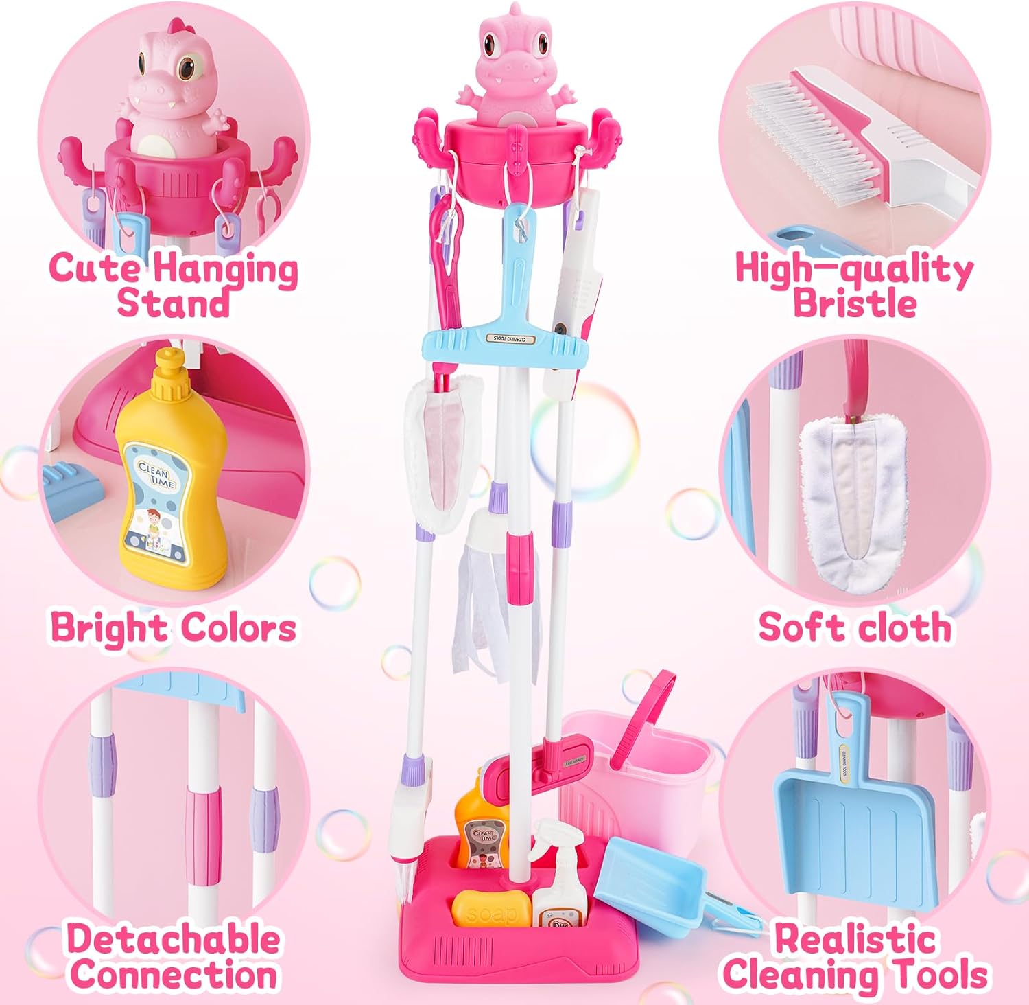 12 Pieces Dino Cleaning Set For Girls - KiddieWink - Gifts They'll Love