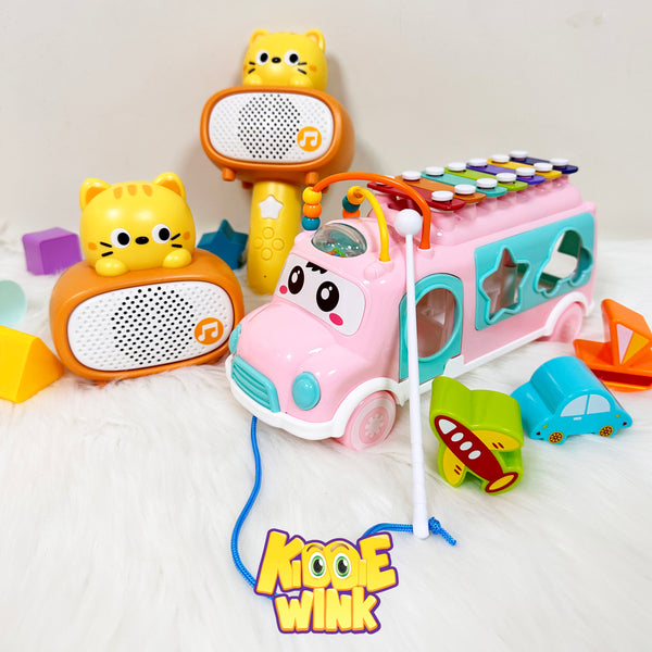 Cute Music Bus Shape Sorter &  Cartoon Microphone Speaker For Kids