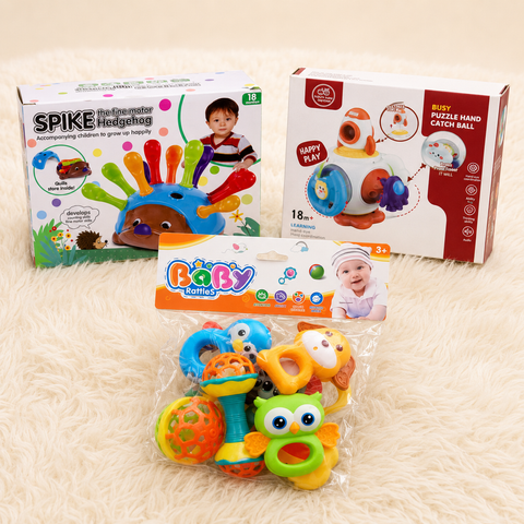 Montessori Hedgehog Game & 6 In 1 Activity Cube & Sensory Colorful Rattle Set