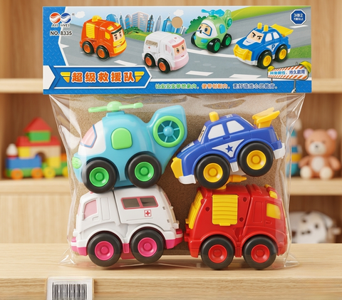 Friction Powered Cartoon Pull Back Vehicle Toy Set