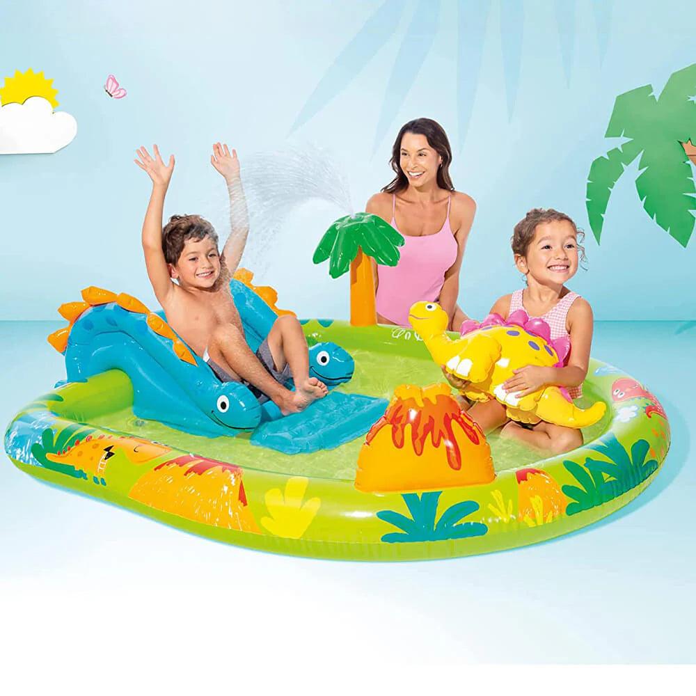 KiddieWink™ Inflatable Little Dino Swimming Pool with Slide & Shower - KiddieWink - Gifts They'll Love