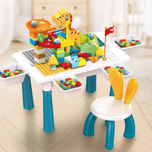 6-in-1 Multifunctional Dinosaur Block Table with Ball Track – 104 Pcs