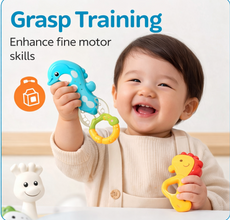 Baby Soft Silicone Teether & Rattle Set (Pack of 12)