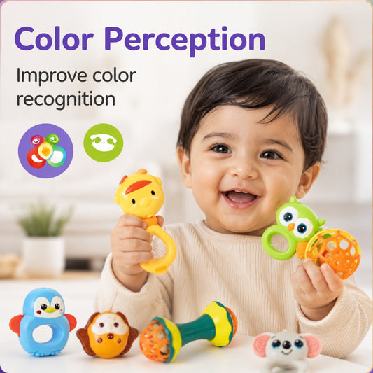 Baby Colorful Animal Sensory Rattle Set (Pack of 7)