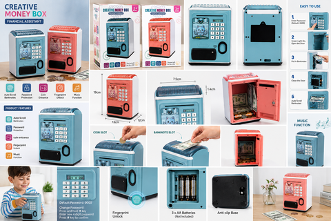 Kids Mini ATM Money Bank With Fingerprint