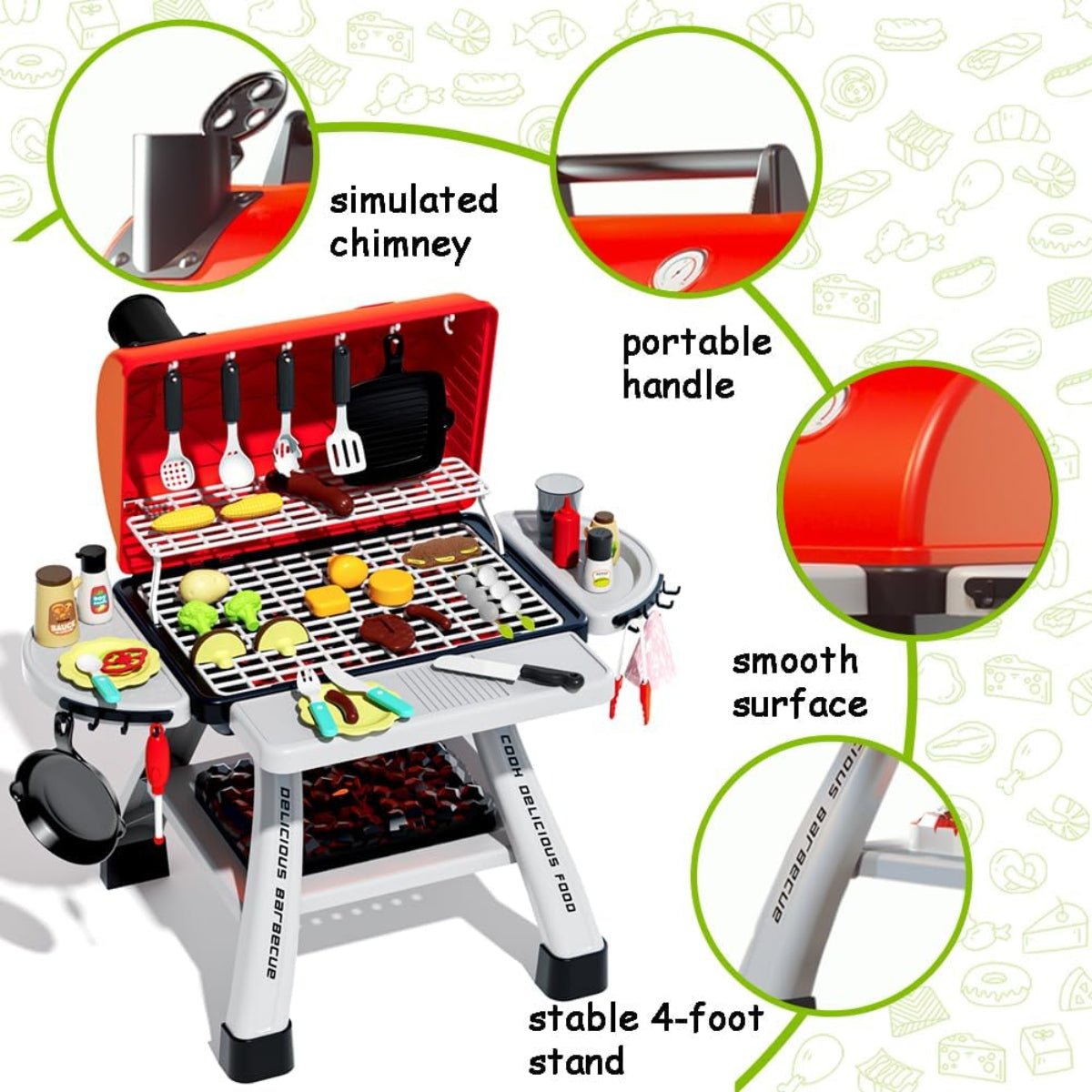 Kids BBQ Grill Set – 41 Pcs With Smoke & Lights - KiddieWink - Gifts They'll Love