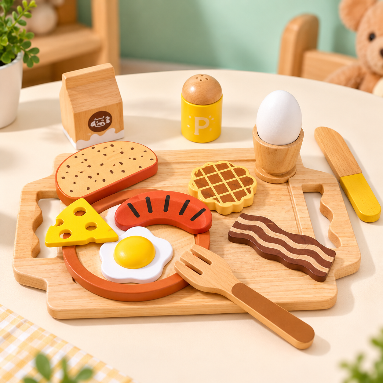 Wooden Breakfast Pretend Play Set for Kids – image 8 – KiddieWink
