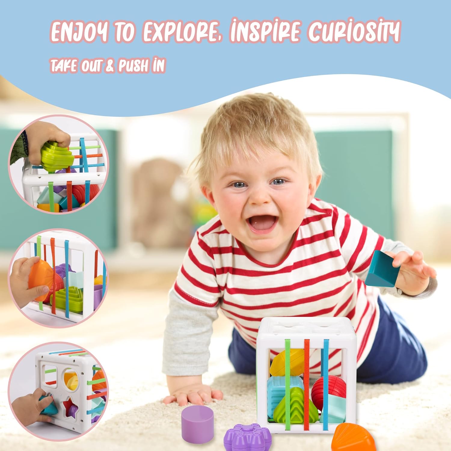 Colorful Sensory Shape Matching Cube For 12+ Months - KiddieWink - Gifts They'll Love