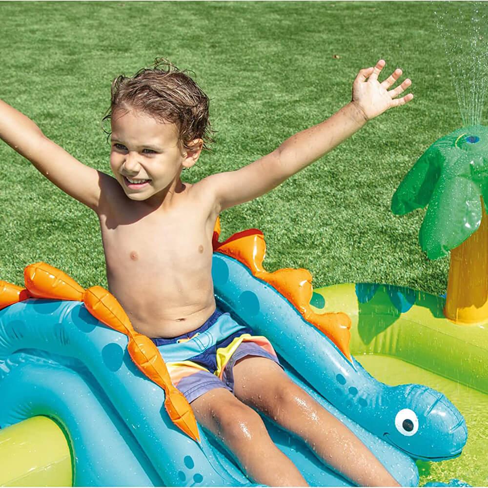 KiddieWink™ Inflatable Little Dino Swimming Pool with Slide & Shower - KiddieWink - Gifts They'll Love