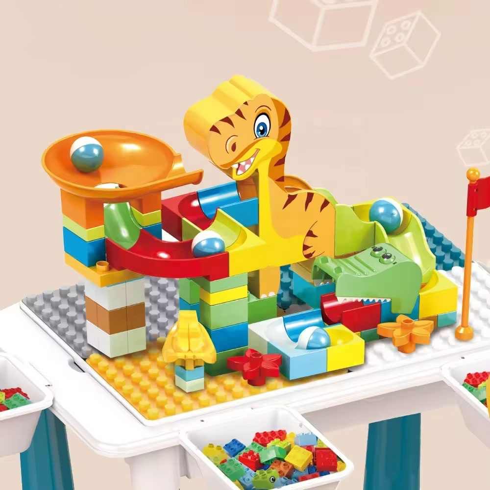6 - in - 1 Multifunctional Dinosaur Block Table with Ball Track – 104 Pcs - KiddieWink - Gifts They'll Love