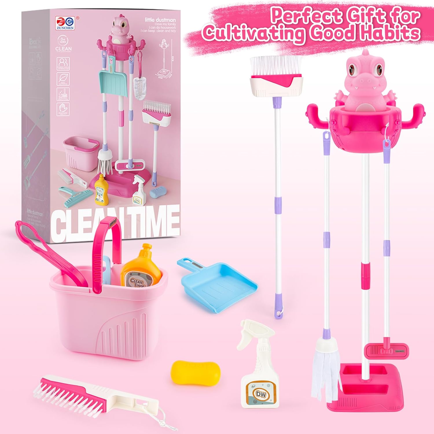 12 Pieces Dino Cleaning Set For Girls - KiddieWink - Gifts They'll Love