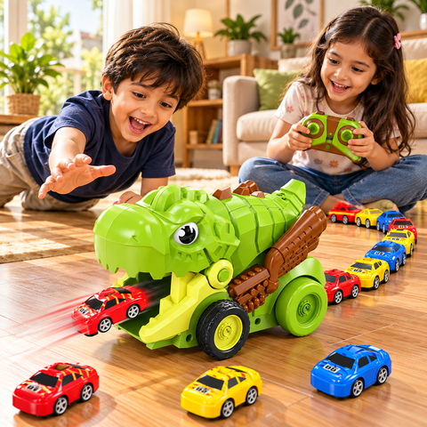 Dinosaur RC Car Launcher Truck with Remote Control & Magnetic Mini Cars