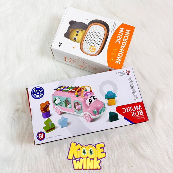 Cute Music Bus Shape Sorter &  Cartoon Microphone Speaker For Kids