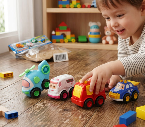 Friction Powered Cartoon Pull Back Vehicle Toy Set