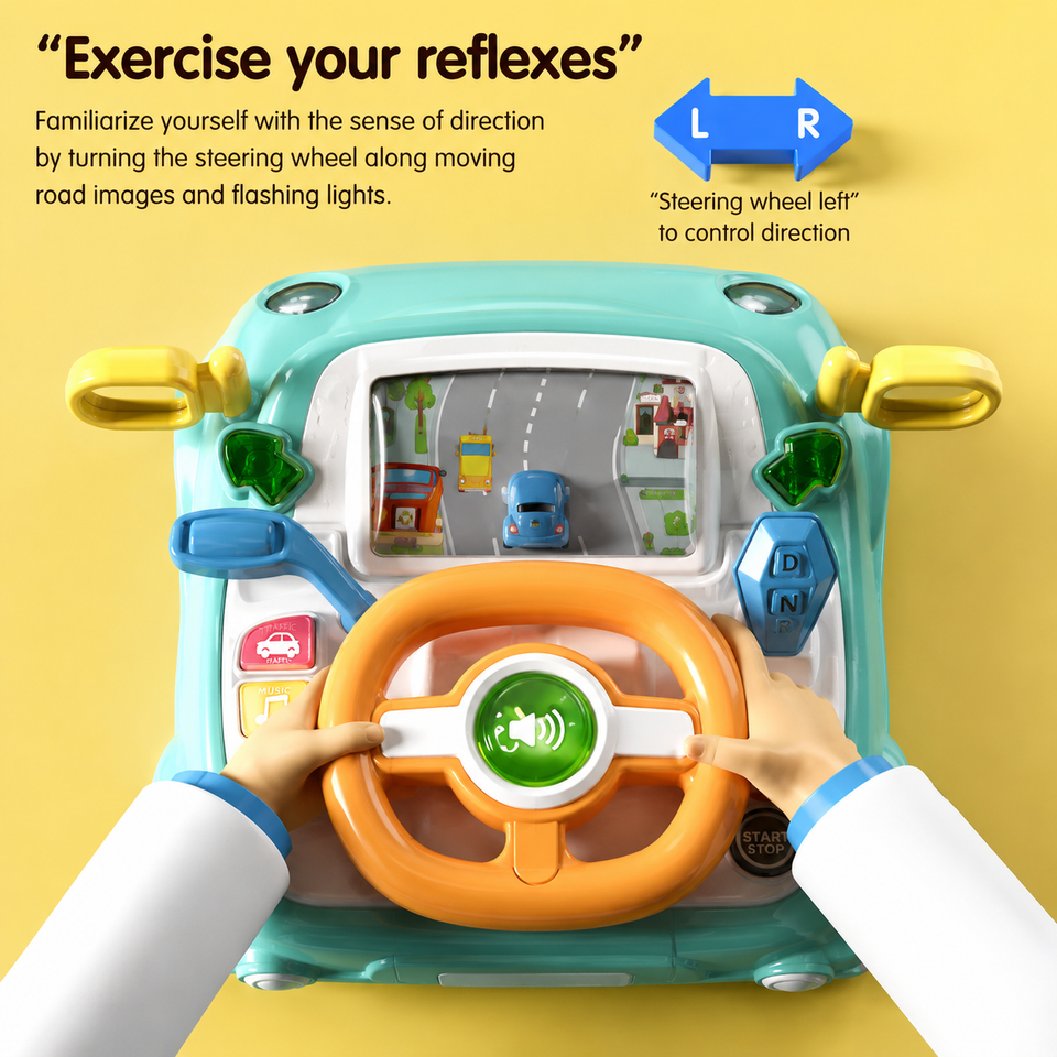 Multi-Function Traffic Steering Wheel Toy with Lights & Music – image 4 – KiddieWink