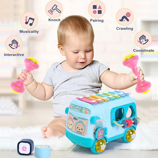 Montessori Cute Bear Baby Musical Bus Toy