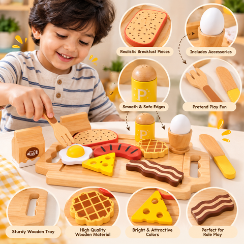 Wooden Breakfast Pretend Play Set for Kids – image 6 – KiddieWink