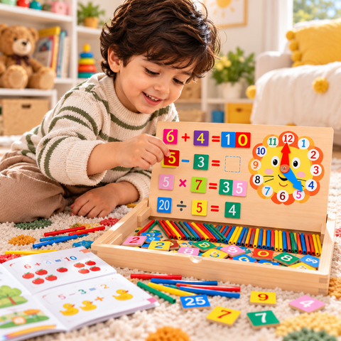 3-in-1 Montessori Math & Clock Learning Activity Board