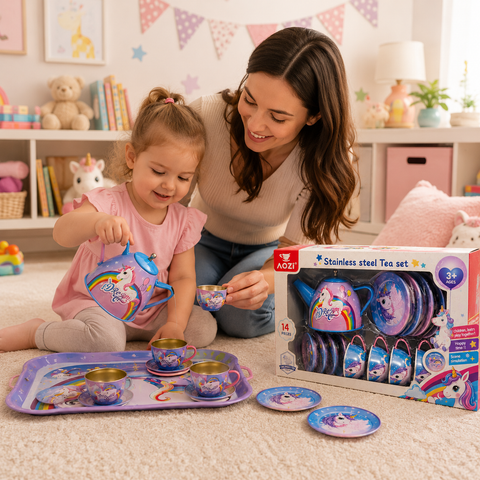 Unicorn Pretend Play Metal Tea Set for Children