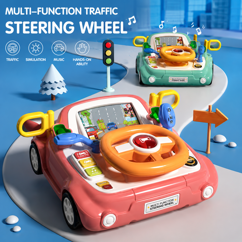 Multi-Function Traffic Steering Wheel Toy with Lights & Music – image 5 – KiddieWink