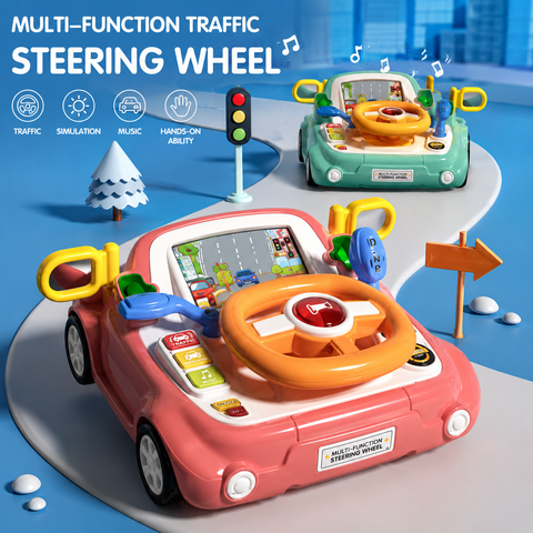 Multi-Function Traffic Steering Wheel Toy with Lights & Music