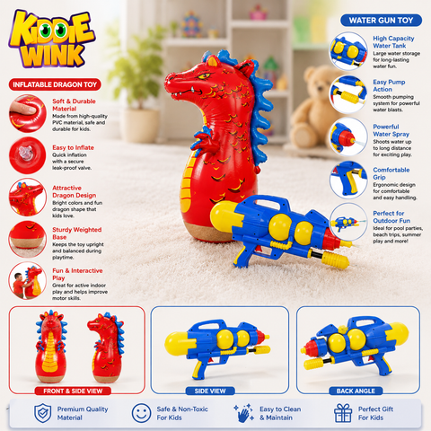Aqua Storm Water Blaster Gun & 3D Inflatable Punching Bop Bag Boxing Toy