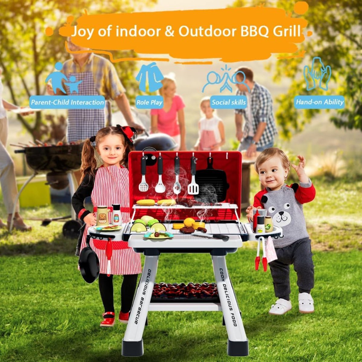Kids BBQ Grill Set – 41 Pcs With Smoke & Lights - KiddieWink - Gifts They'll Love