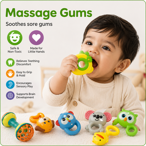 Baby Colorful Animal Sensory Rattle Set (Pack of 7)