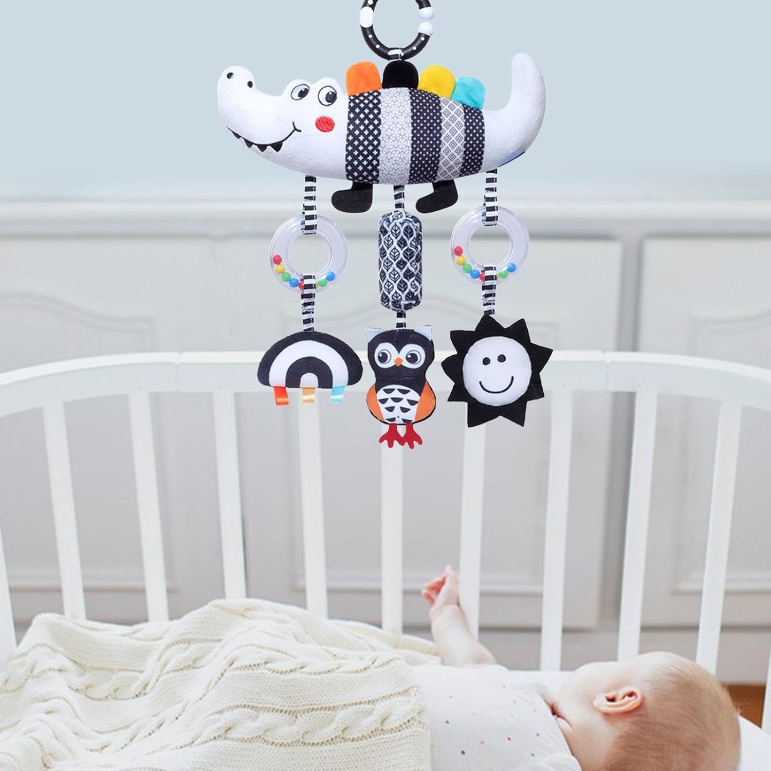 Montessori Baby Black And White Crocodile Stroller Toy - KiddieWink - Gifts They'll Love