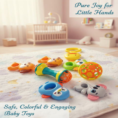 Baby Colorful Animal Sensory Rattle Set (Pack of 7)