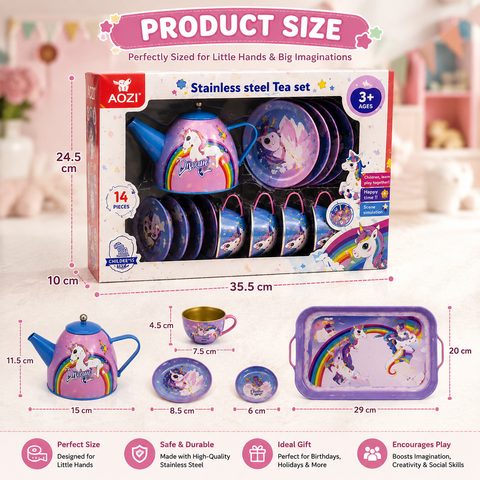 Unicorn Pretend Play Metal Tea Set for Children