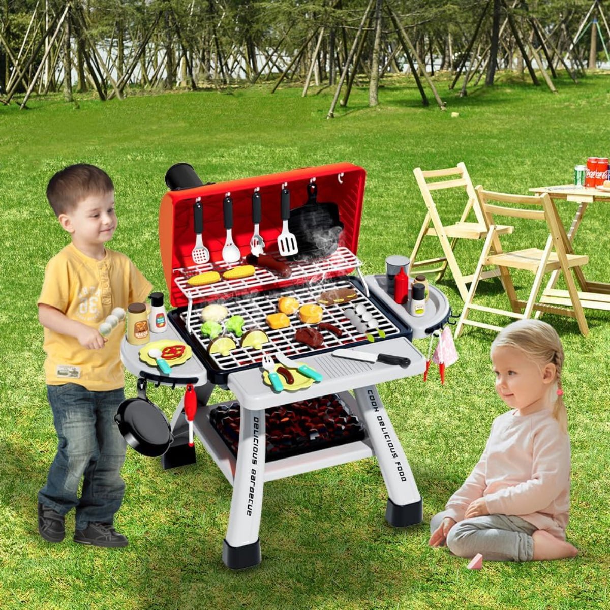 Kids BBQ Grill Set – 41 Pcs With Smoke & Lights - KiddieWink - Gifts They'll Love