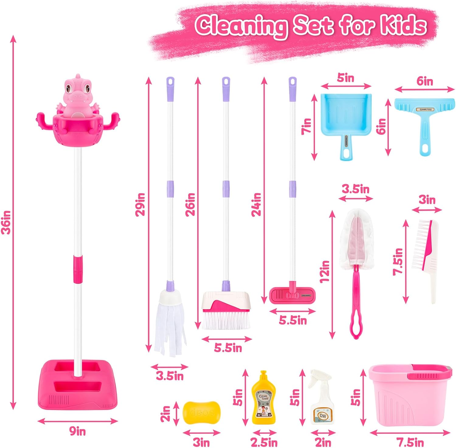 12 Pieces Dino Cleaning Set For Girls - KiddieWink - Gifts They'll Love