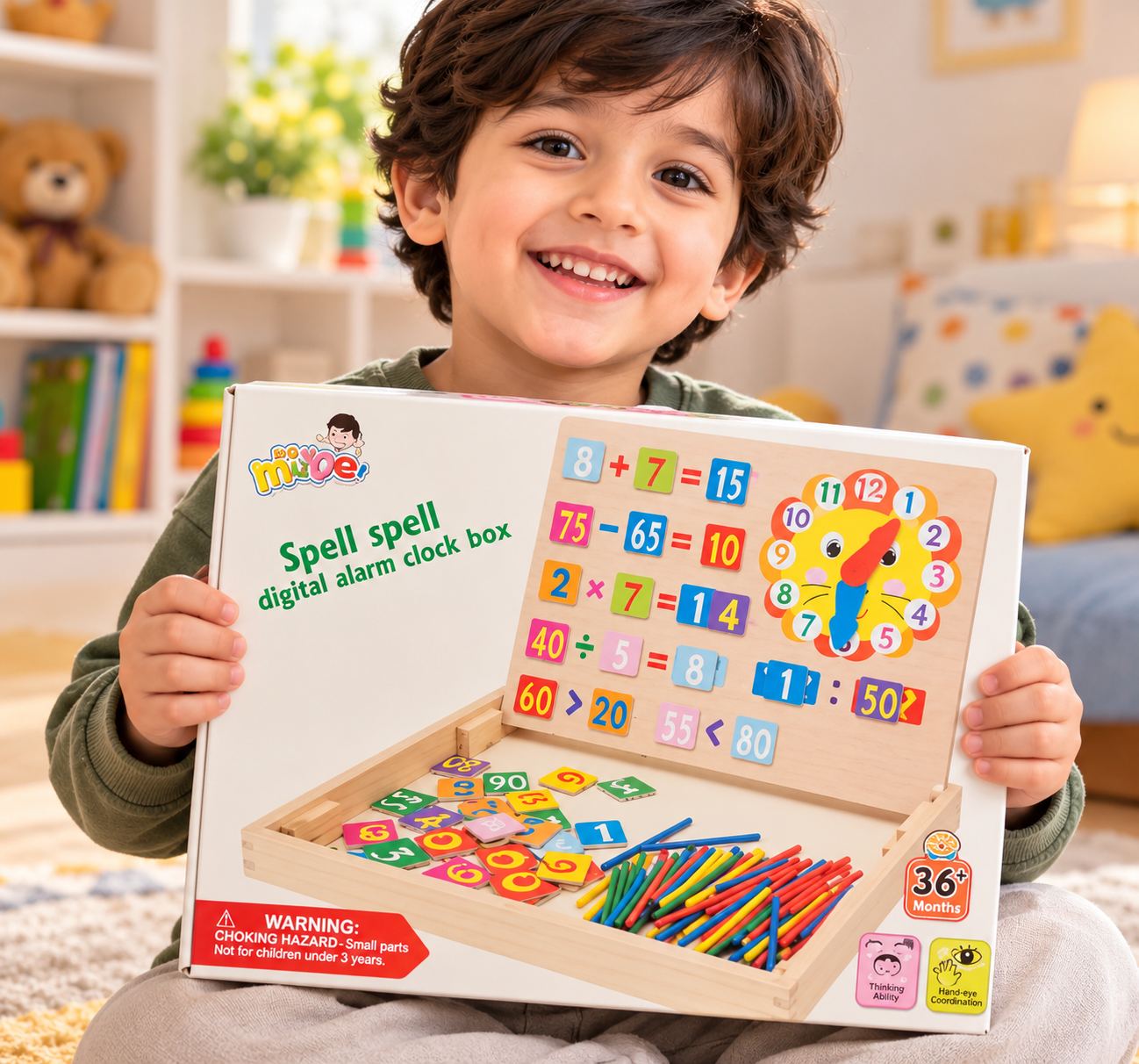 3-in-1 Montessori Math & Clock Learning Activity Board