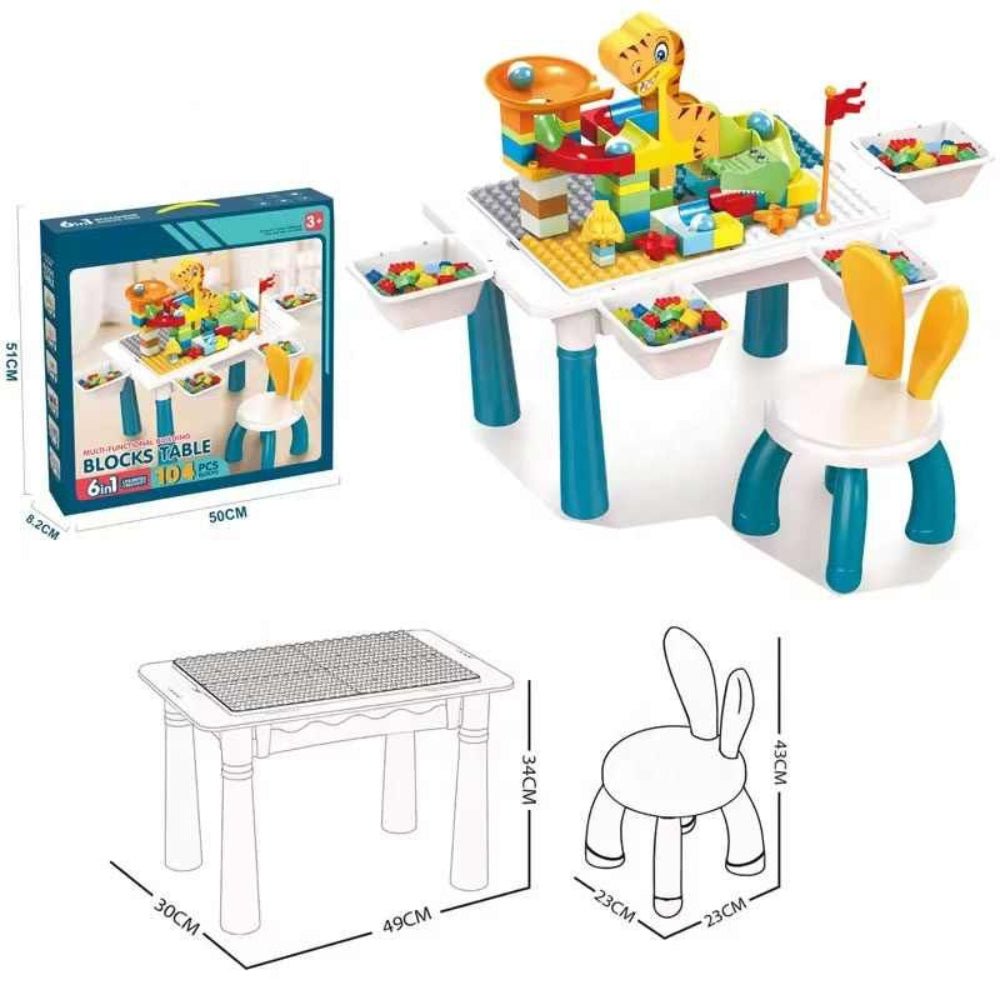 6 - in - 1 Multifunctional Dinosaur Block Table with Ball Track – 104 Pcs - KiddieWink - Gifts They'll Love