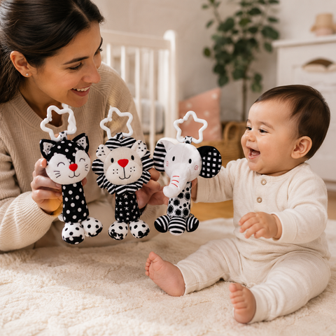 Sensory Animal Black & White Hanging Rattle Toy