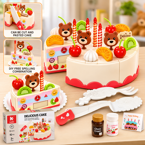 42 Pcs Birthday Cake Cutting Pretend Play Set for Kids