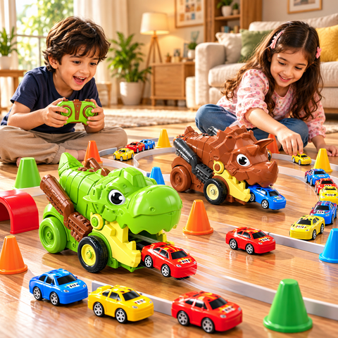 Dinosaur RC Car Launcher Truck with Remote Control & Magnetic Mini Cars